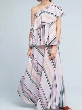 Anthropologie Rainbow Ruffled Maxi Dress by Guapa NWT